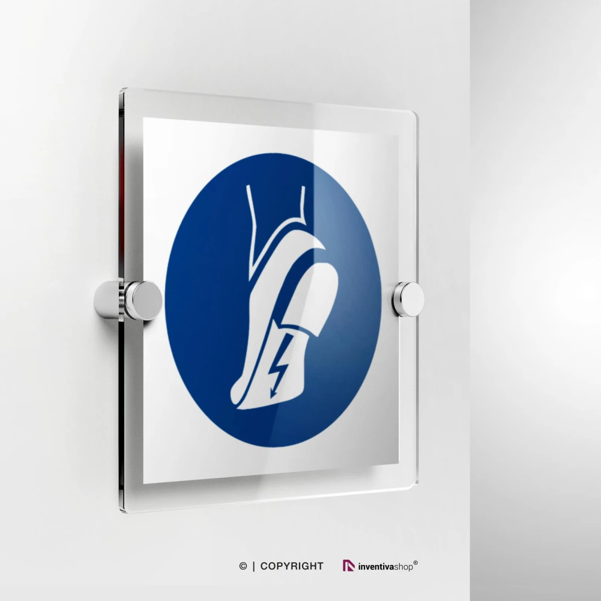 Cartello obbligatorio indossare le calzature antistatiche M032 in plexiglass con fissaggio a parete