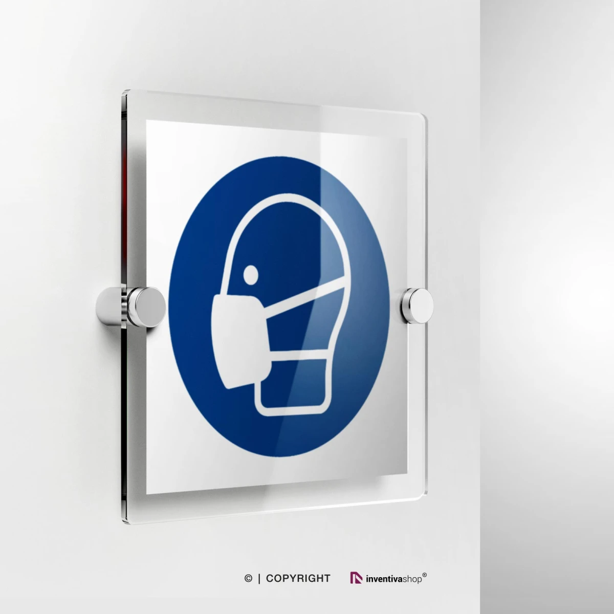 Cartello maschera obbligatoria M016 in plexiglass con fissaggio a parete