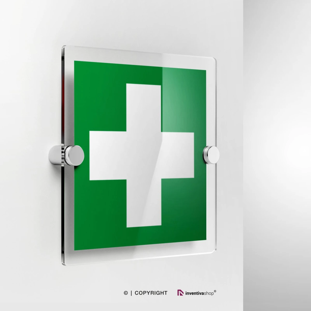 Cartello in plexiglass pronto soccorso con il simbolo della croce, codice E003
