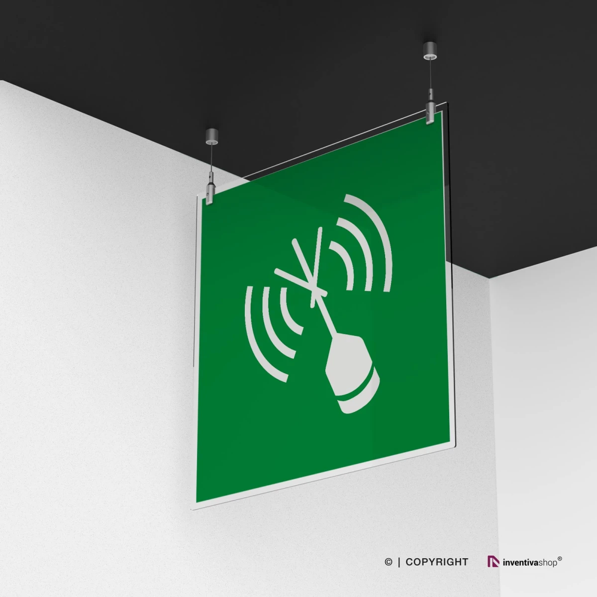 Cartello radiofaro indicatore di posizione di emergenza E052 in plexiglass a soffitto