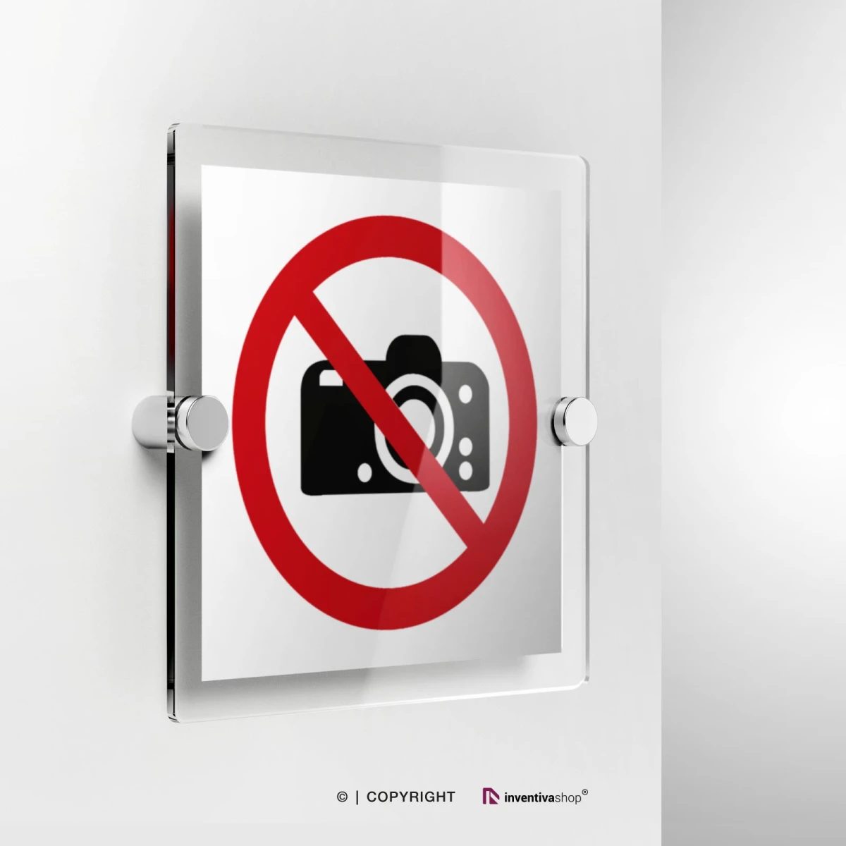 Cartello vietato scattare fotografie P029 in plexiglass con fissaggio a parete