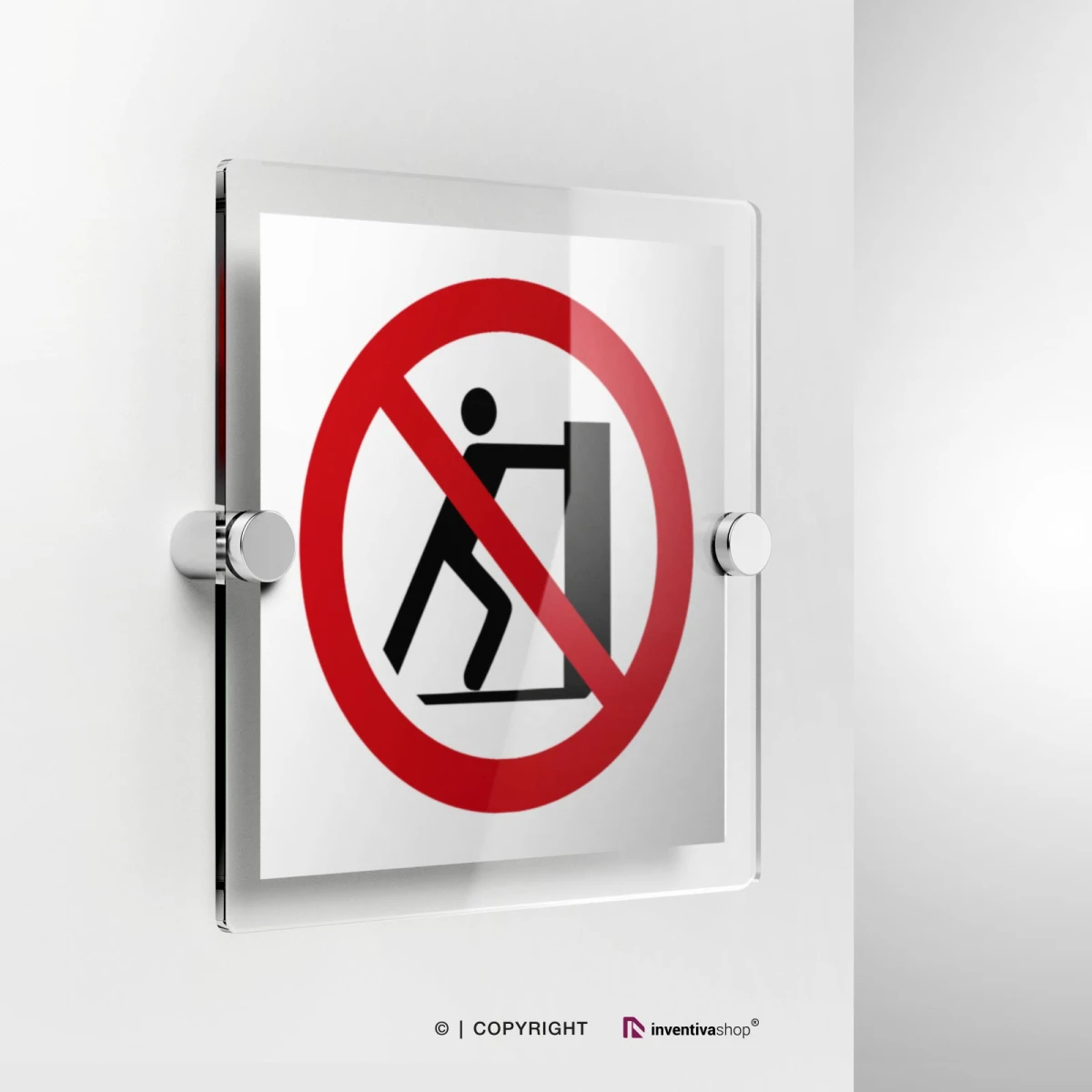 Cartello vietato spingere P017 in plexiglass con fissaggio a parete