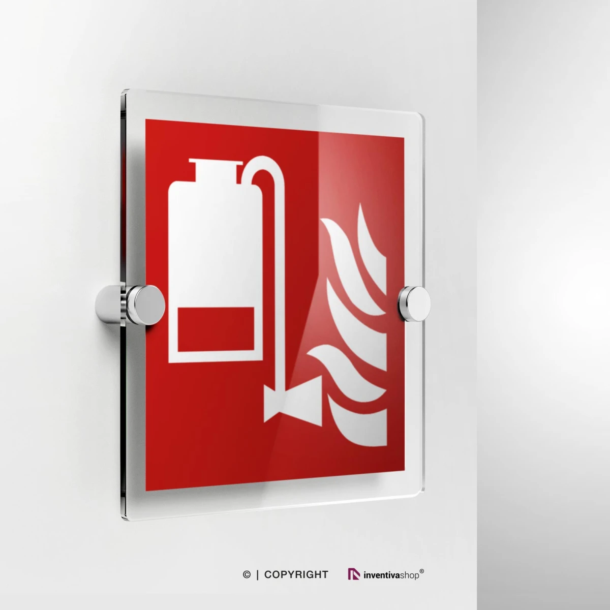 Cartello plexiglass con due distanziatori simbolo gruppo antincendio a schiuma F010