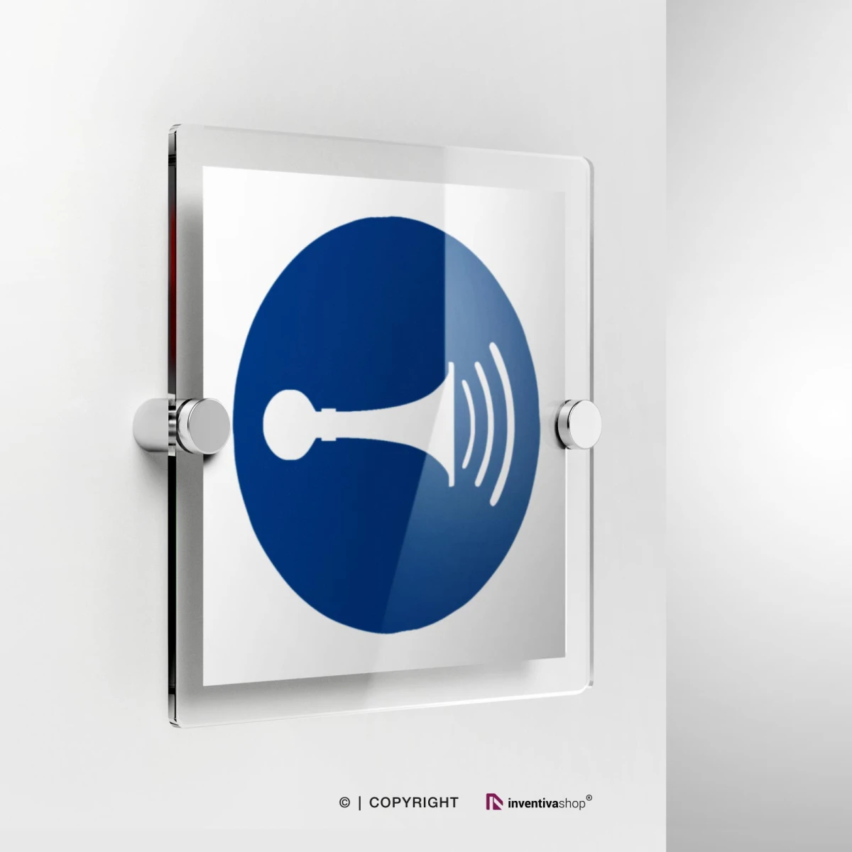 Cartello usare una segnalazione acustica M029 in plexiglass con fissaggio a parete