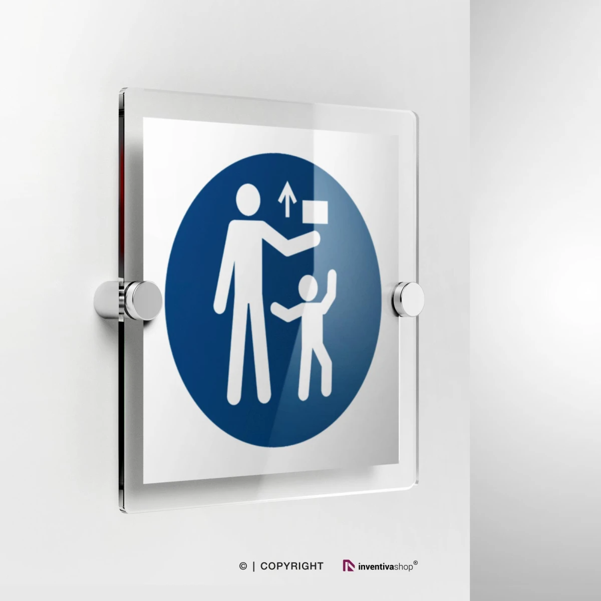 Cartello obbligatorio tenere fuori dalla portata dei bambini M055 in plexiglass con fissaggio a parete