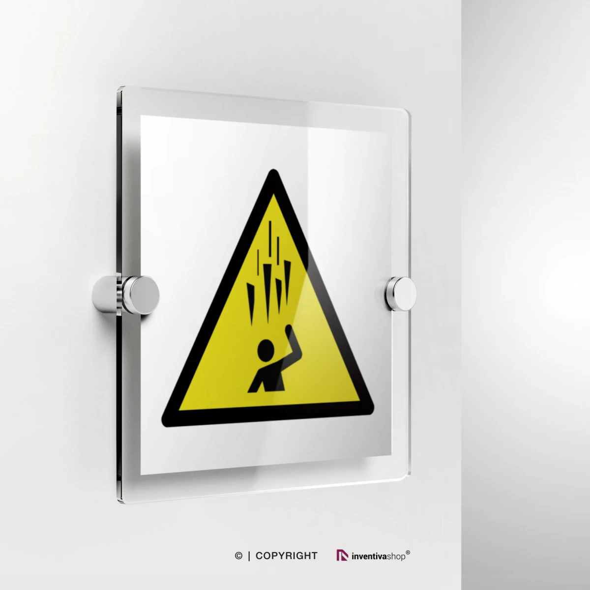 Cartello pericolo caduta ghiaccio W039 in plexiglass con fissaggio a parete