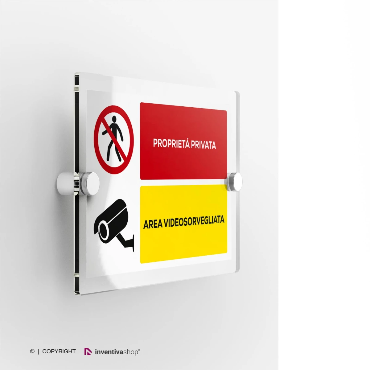 Cartello proprietà privata area videosorvegliata in plexiglass