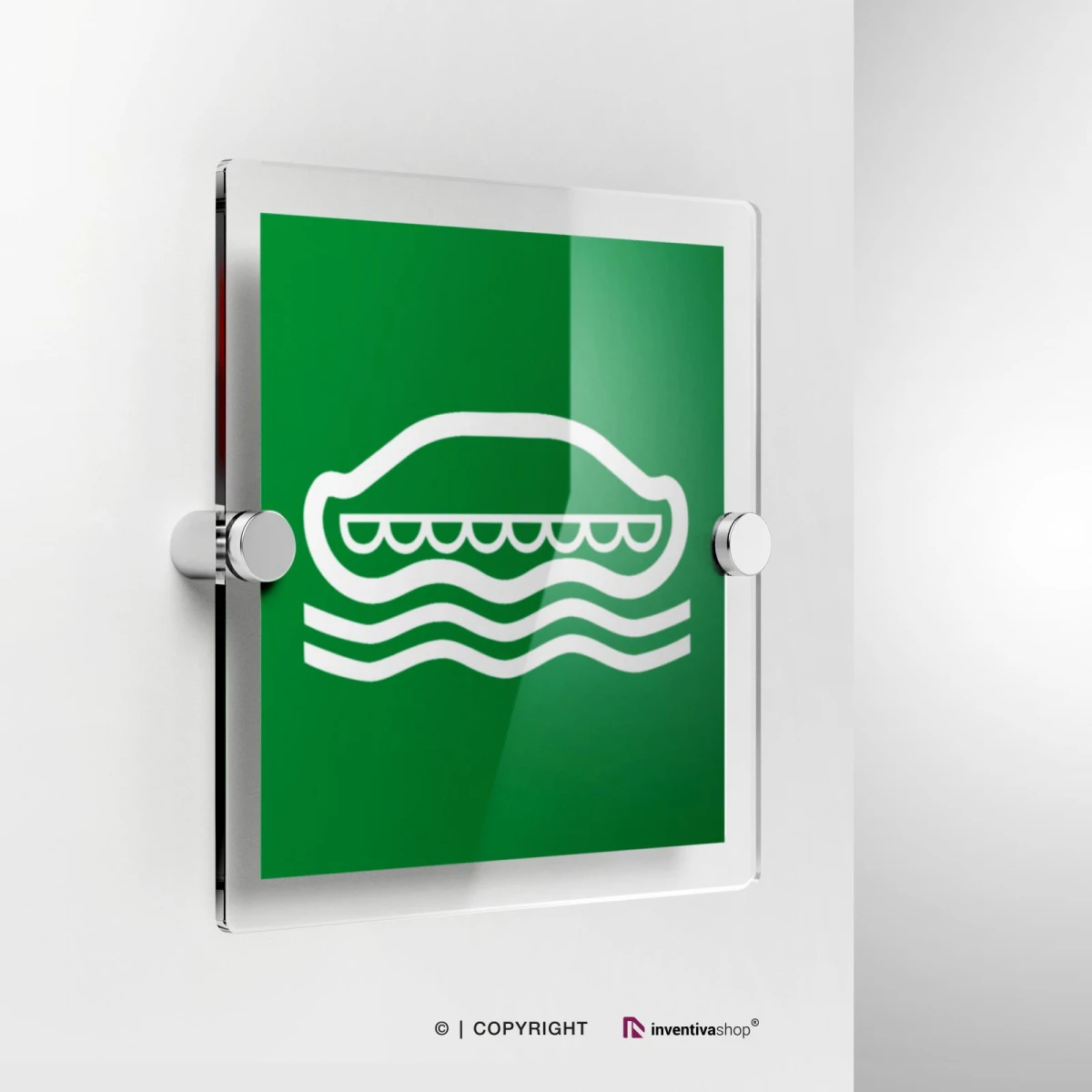 Cartello di sicurezza con scialuppa di salvataggio E036 in plexiglass