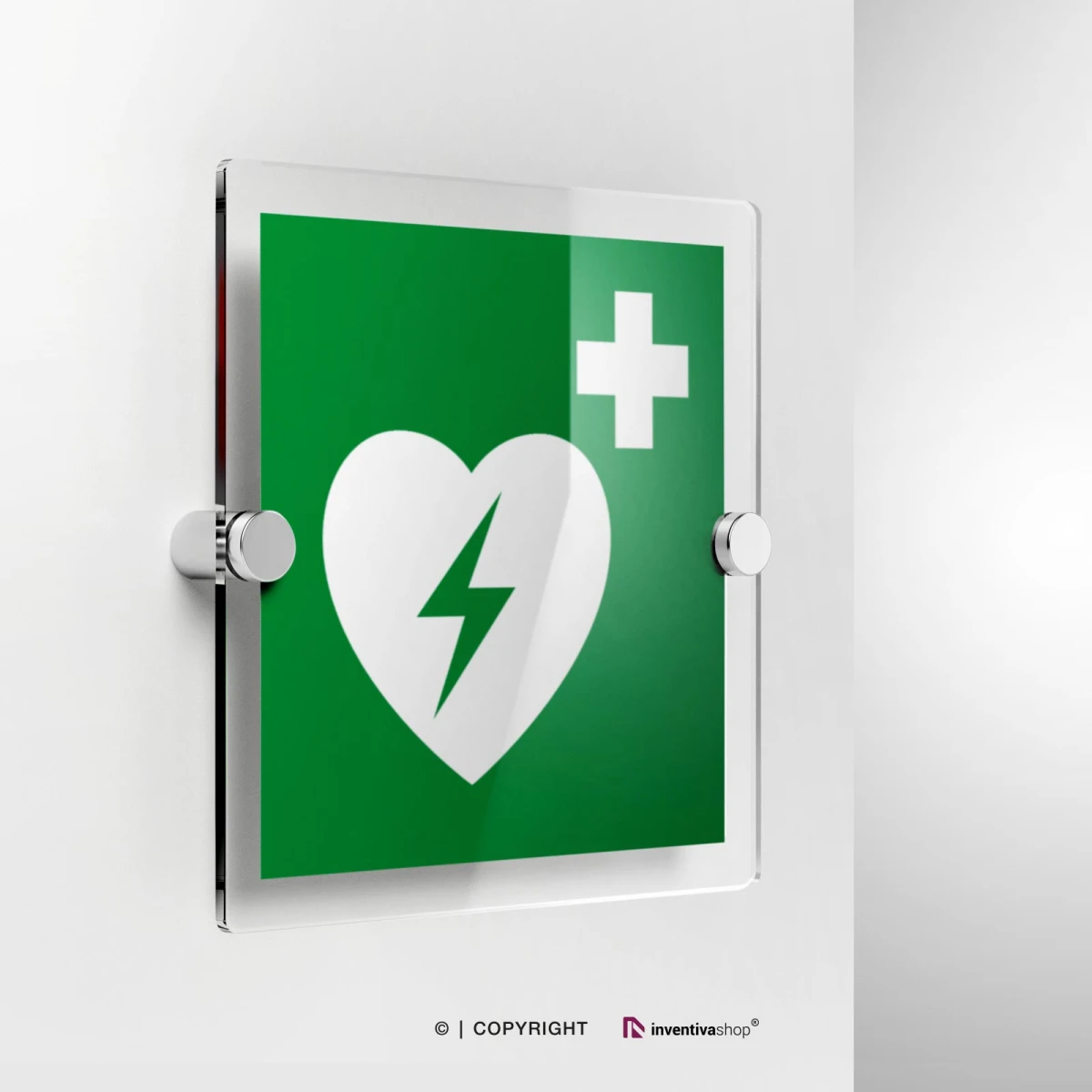 Cartello defibrillatore codice E010 in plexiglass