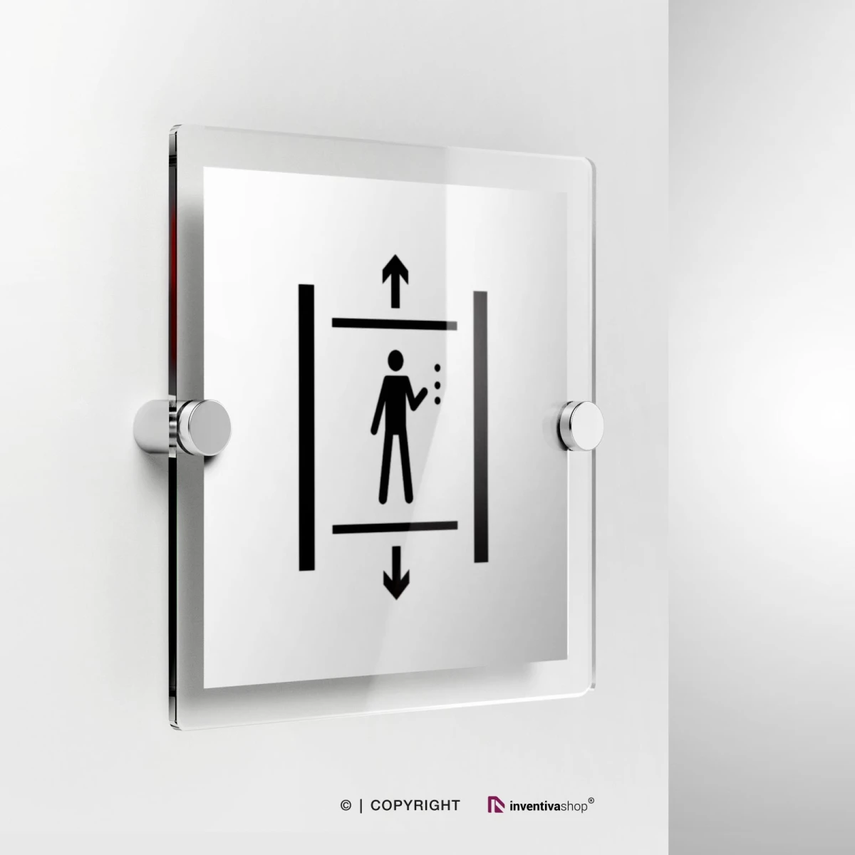 Cartello ascensore standard uomo in plexiglass con fissaggio a parete