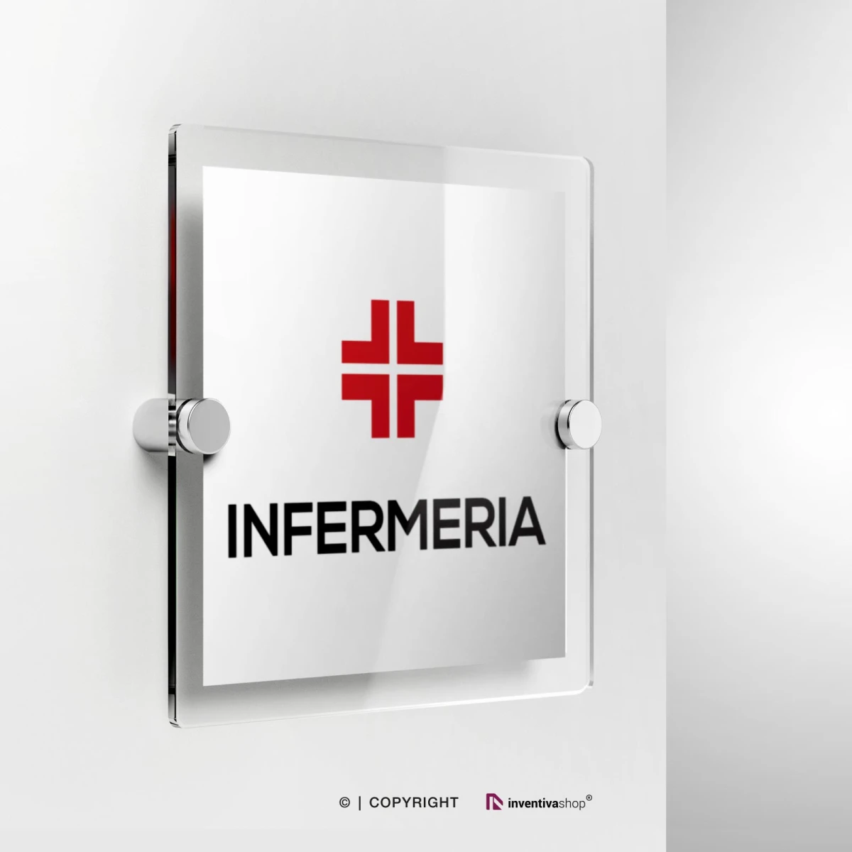Cartello infermeria a in plexiglass con fissaggio a parete
