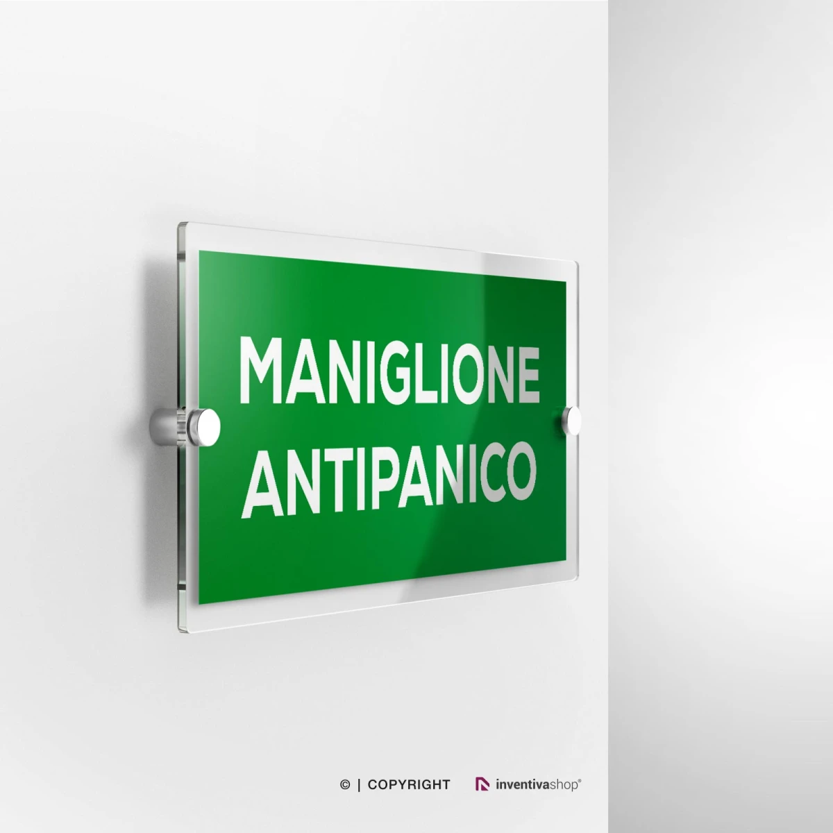 Cartello maniglione antipanico formato rettangolare modello 2:1 in plexiglass con fissaggio a parete