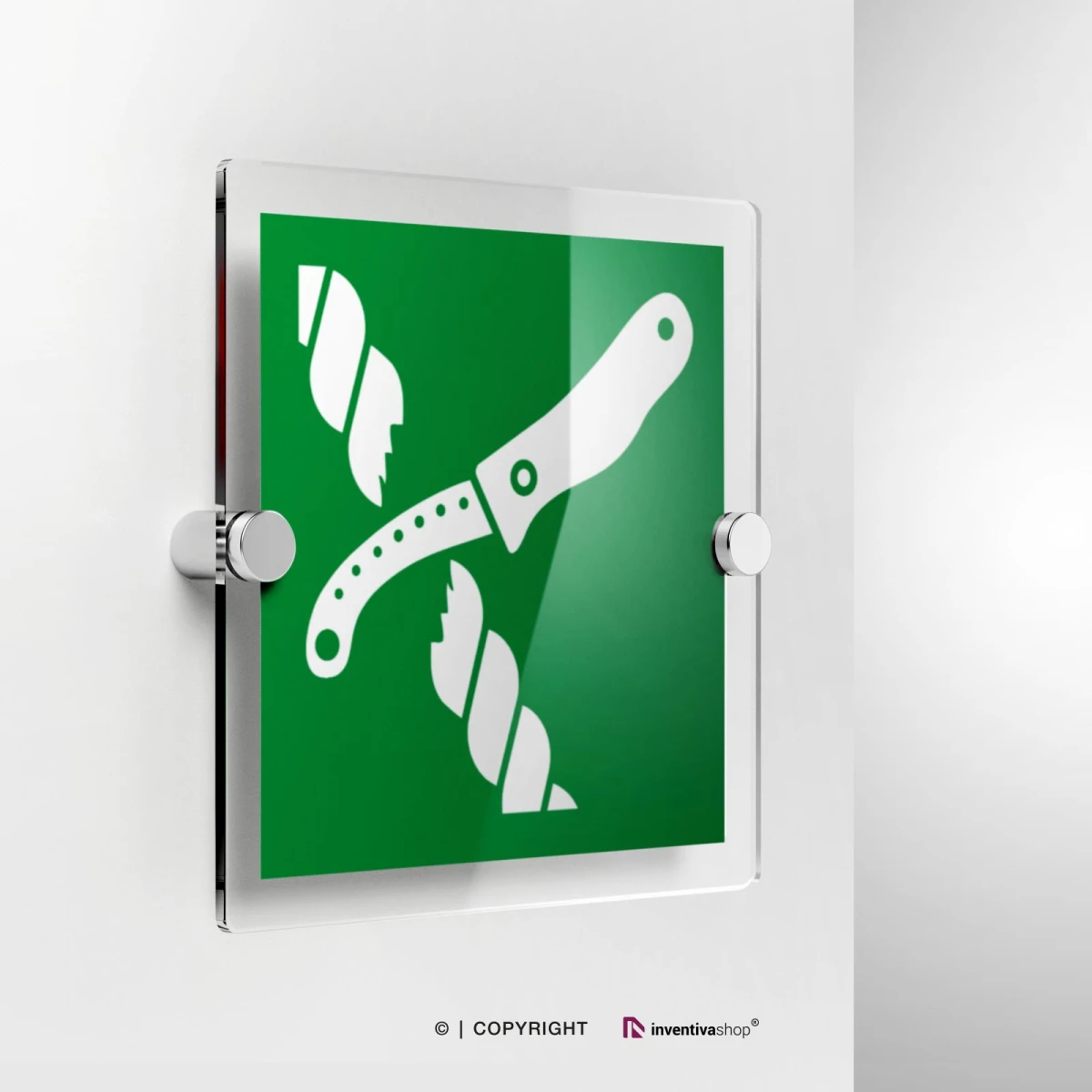 Cartello coltello zattera di salvataggio E035 in plexiglass