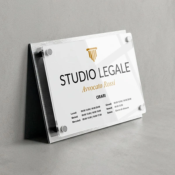Targa Studio Legale Doppia Lastra fondo Plexiglass argentato
