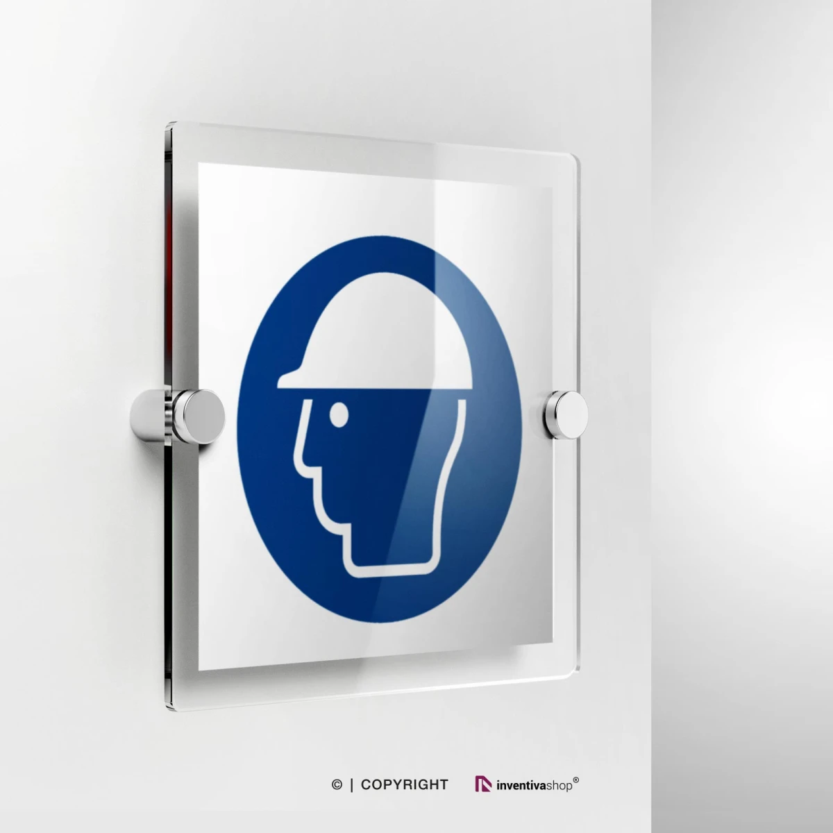 Cartello casco di protezione obbligatorio M014 in plexiglass con fissaggio a parete