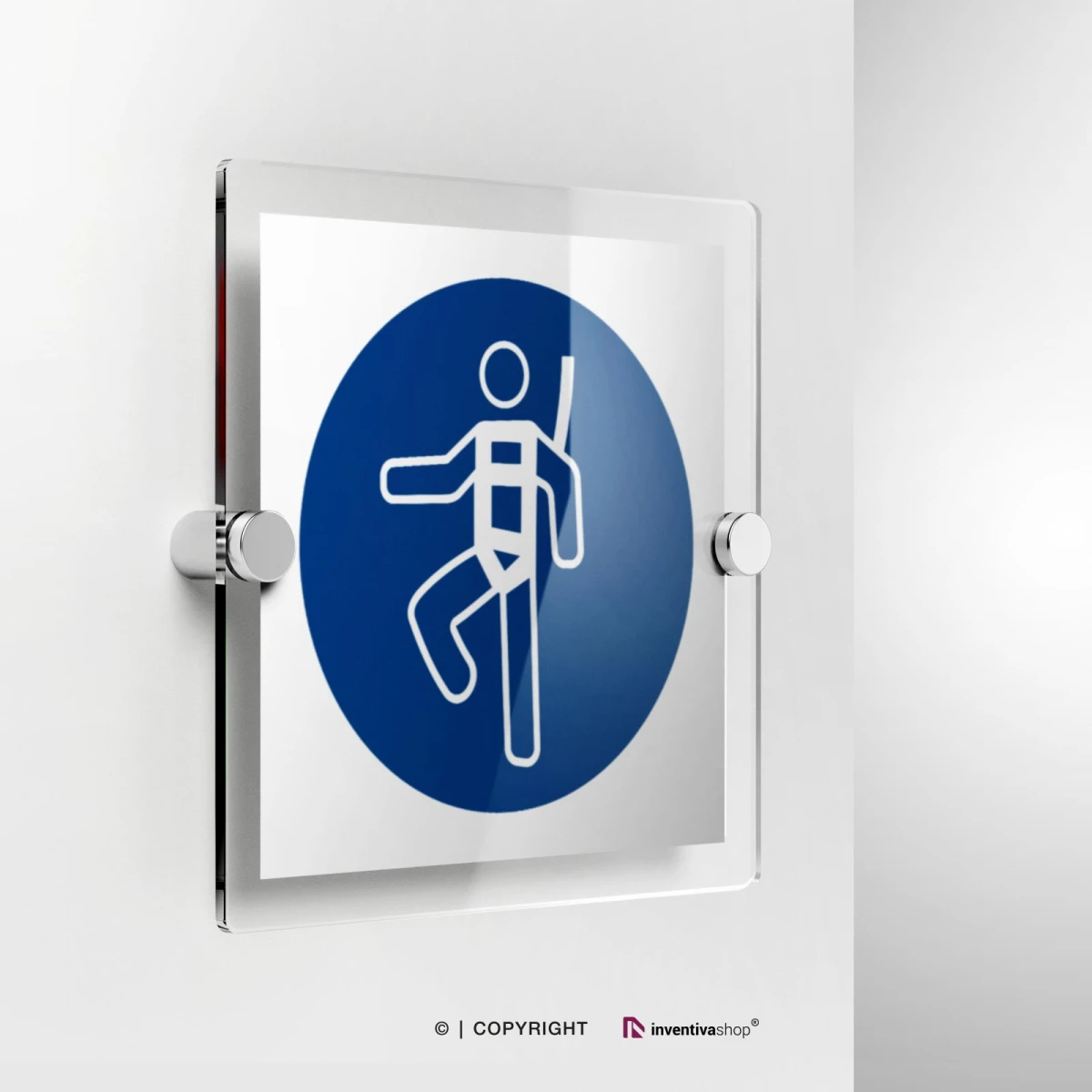 Cartello imbracatura di sicurezza obbligatoria M018 in plexiglass con fissaggio a parete