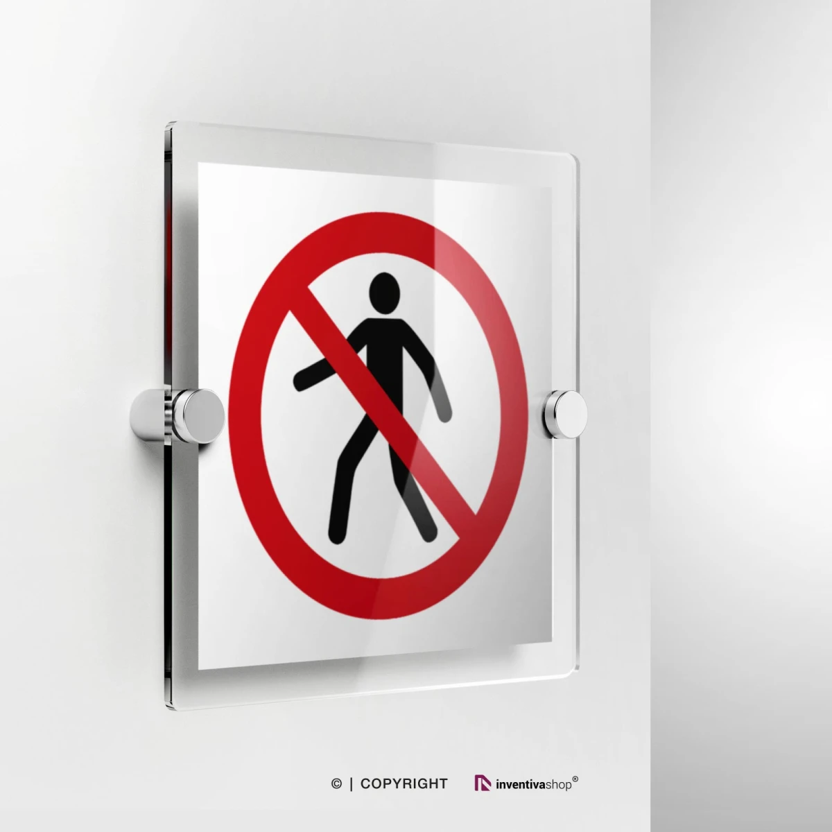 Cartello vietato l'acesso ai pedoni in plexiglass con fissaggio a parete