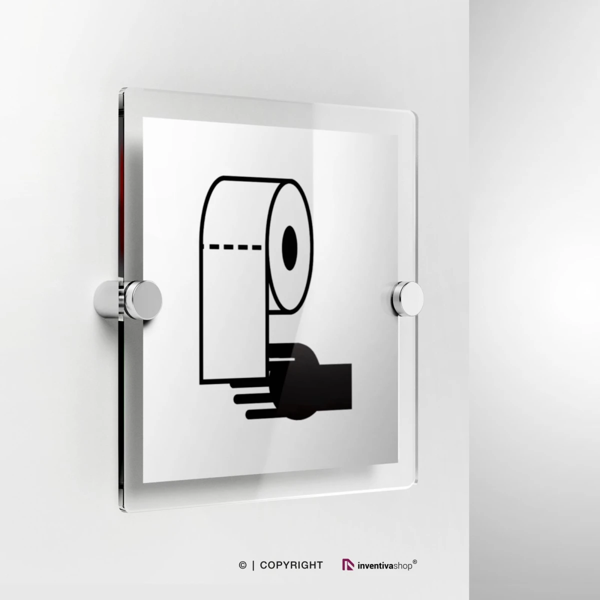 Cartello carta mani bagno in plexiglass con fissaggio a parete
