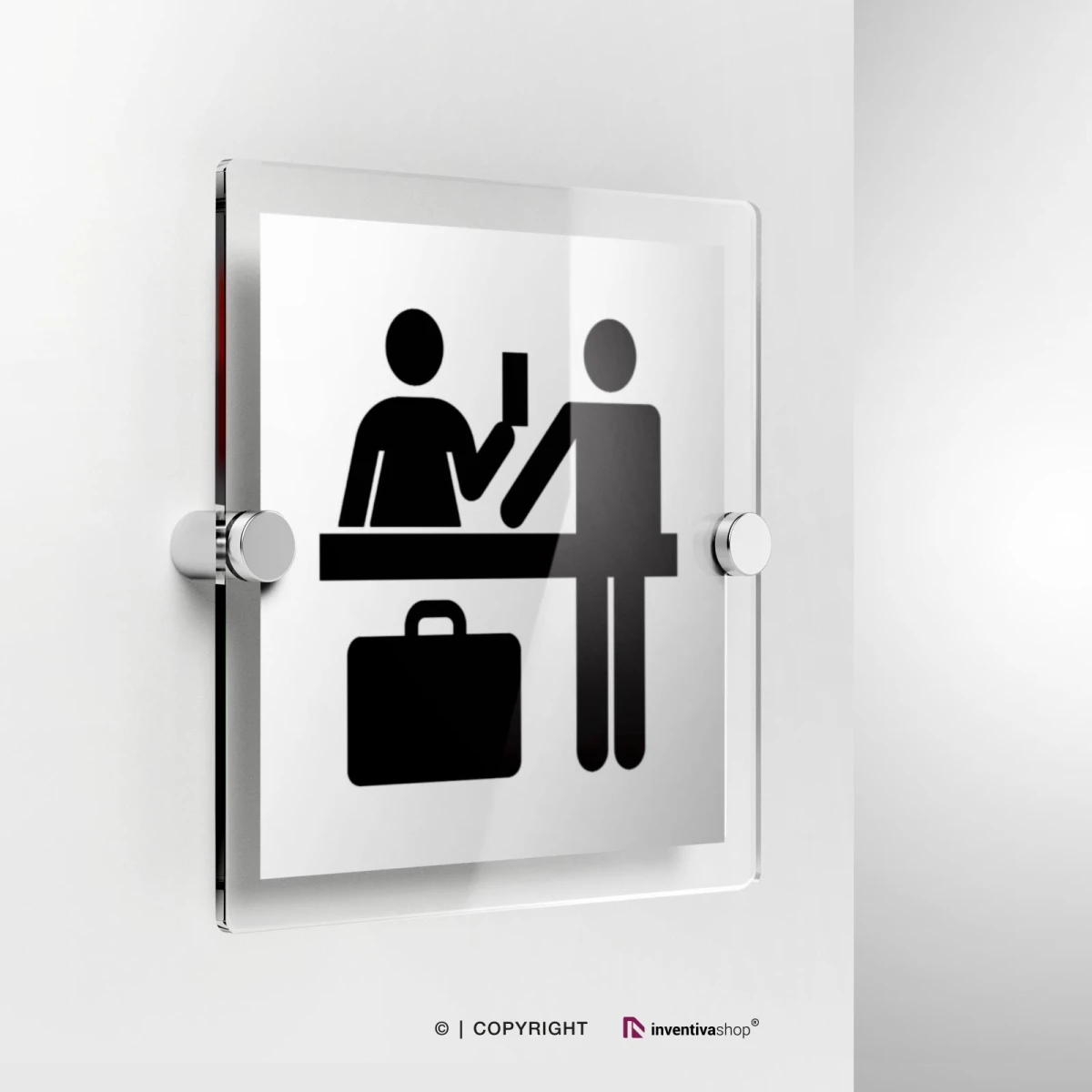 Cartello reception hotel a in plexiglass con fissaggio a parete