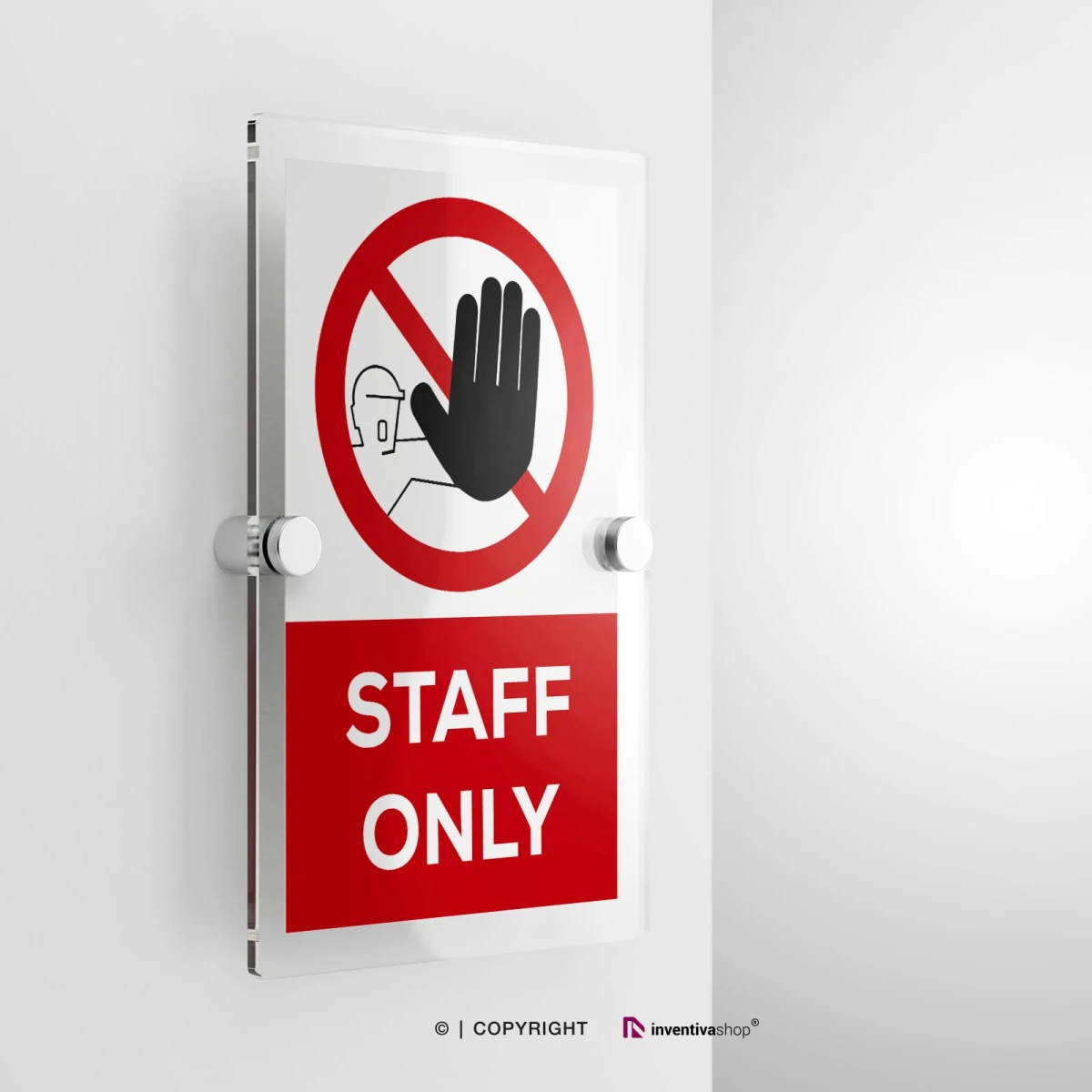 Cartello staff only con testo modello verticale in plexiglass con due distanziatori