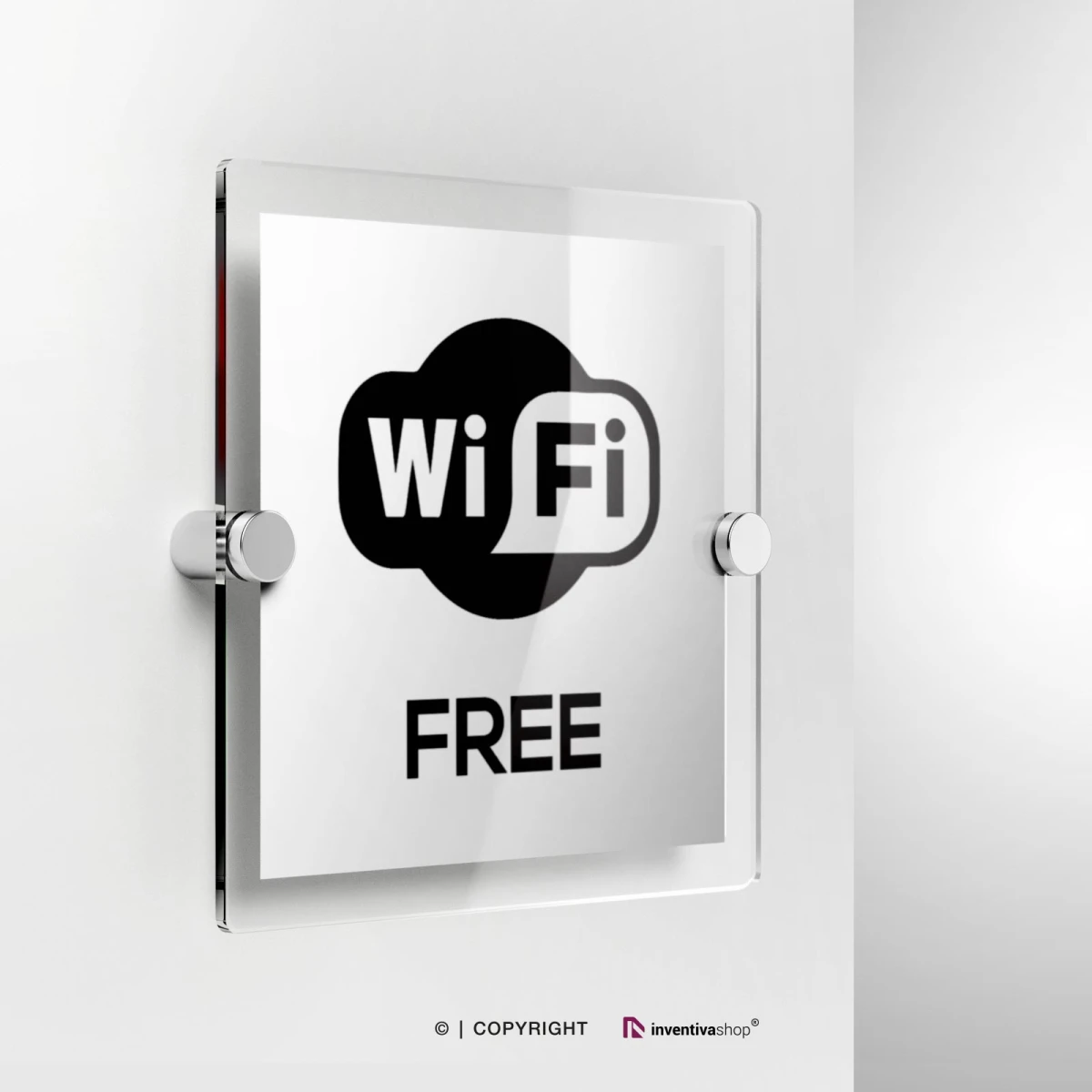 Cartello wifi 1 in plexiglass con fissaggio a parete