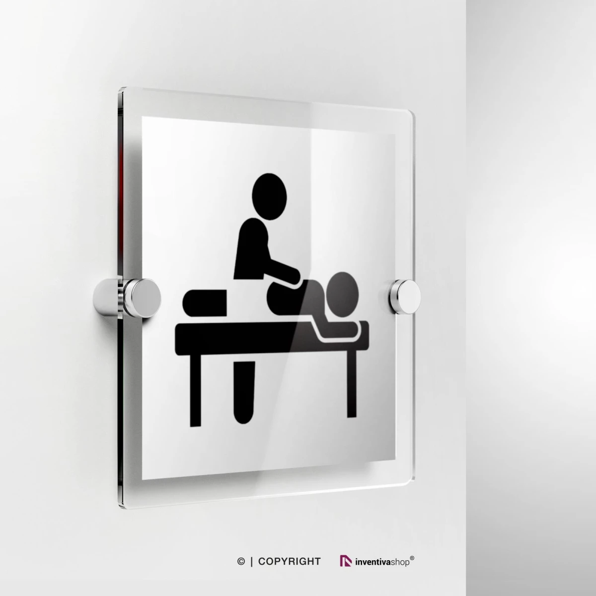 Cartello sala massaggi in plexiglass con fissaggio a parete
