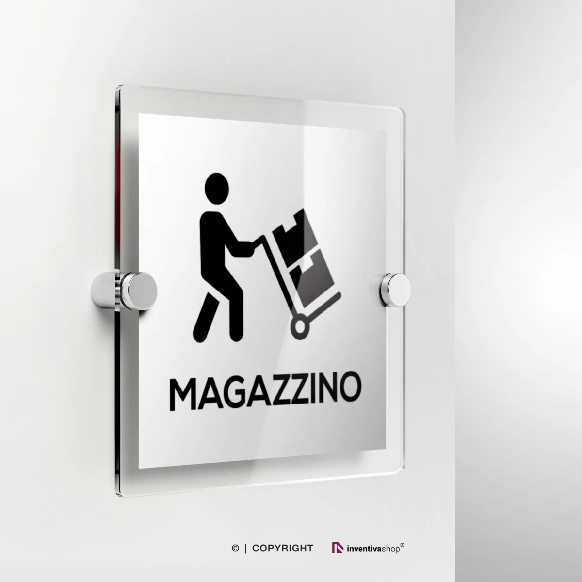 Cartello magazzino 1a in plexiglass con fissaggio a parete