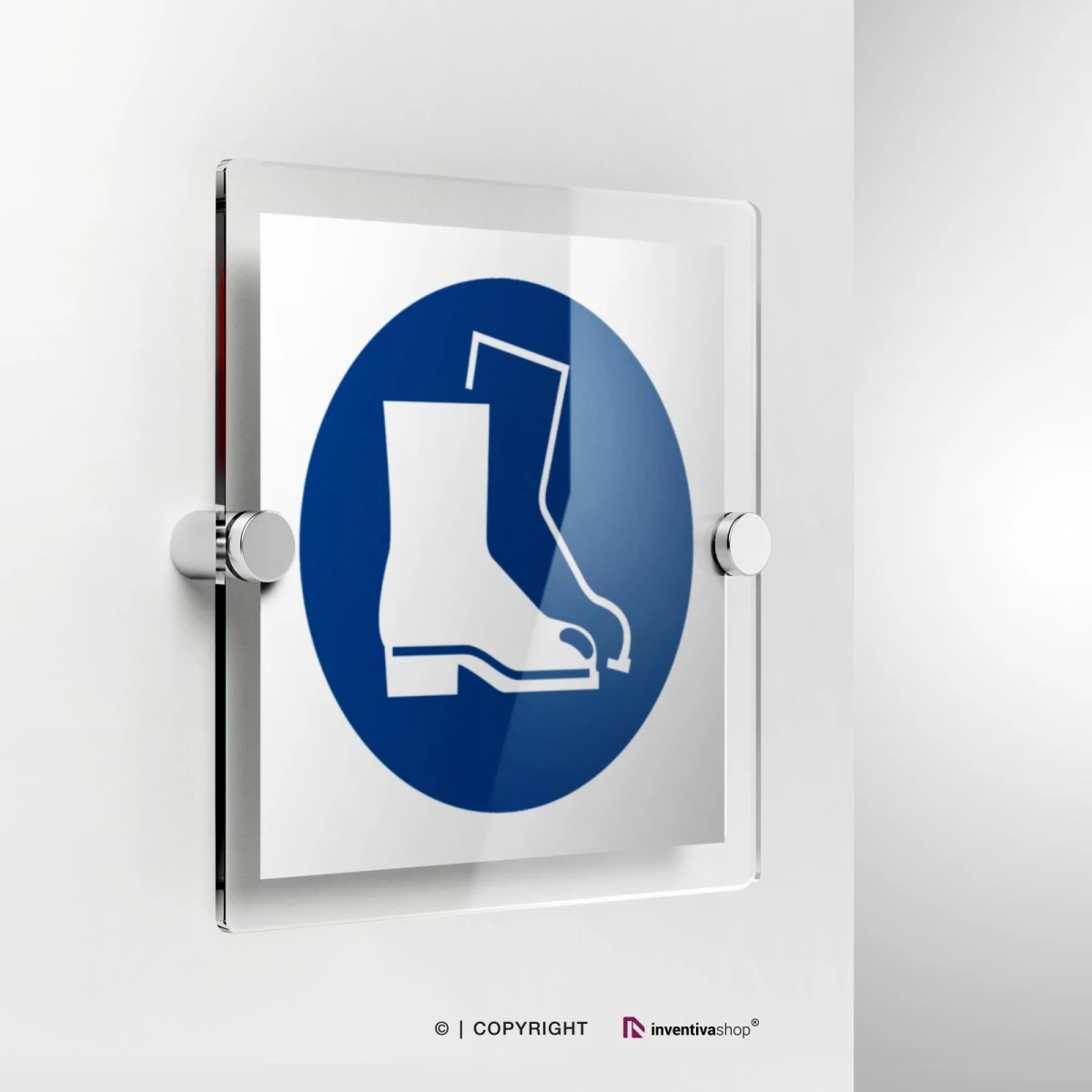 Cartello calzature di sicurezza obbligatorie M008 in plexiglass con fissaggio a parete