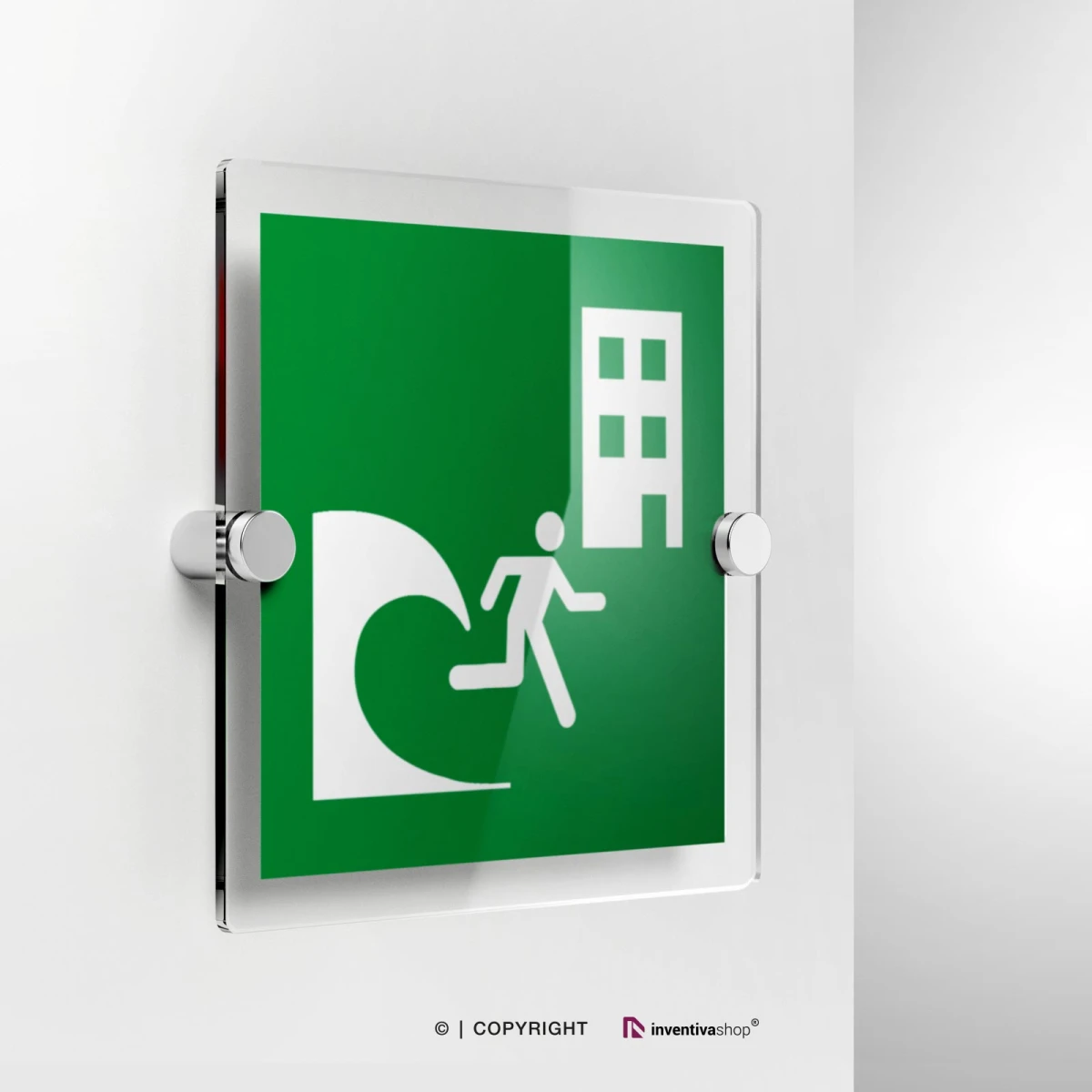 Cartello edificio di evacuazione tsunami E063 in plexiglass