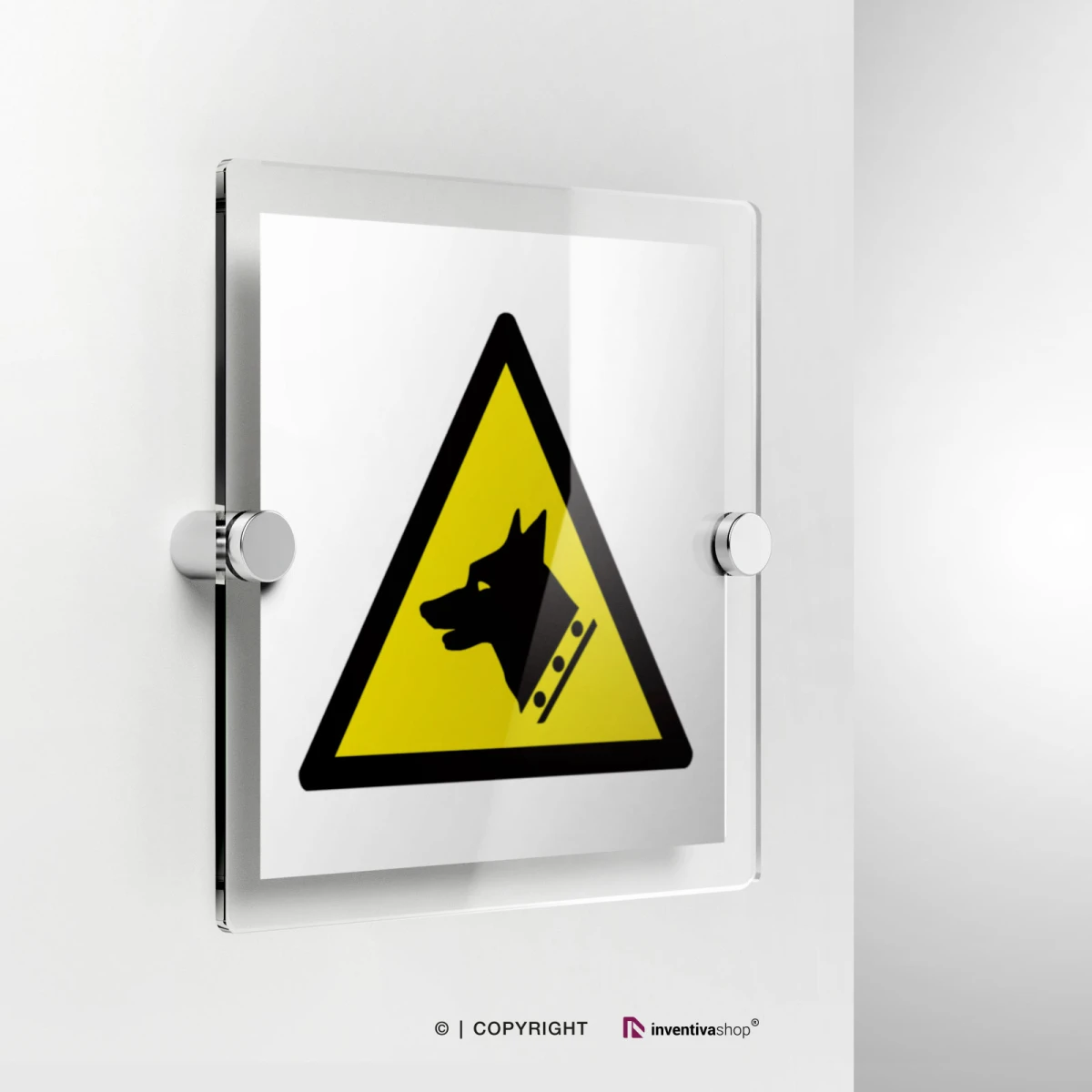 Cartello pericolo cane da guardia W013 in plexiglass con fissaggio a parete