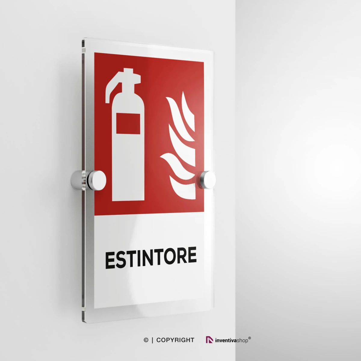 Cartello estintore antincendio con testo mod. verticale