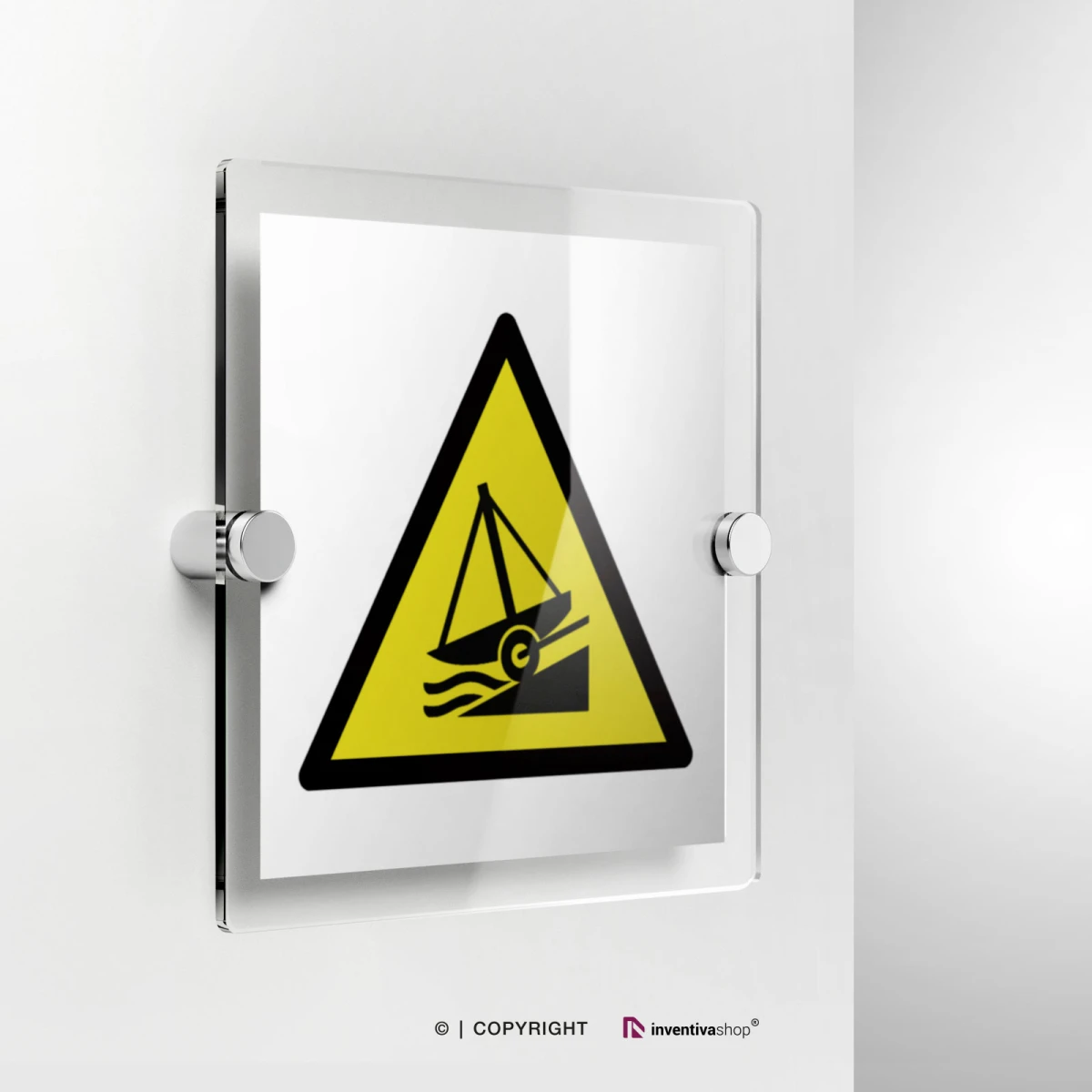 Cartello di pericolo attenzione scivolo W044 in plexiglass con fissaggio a parete