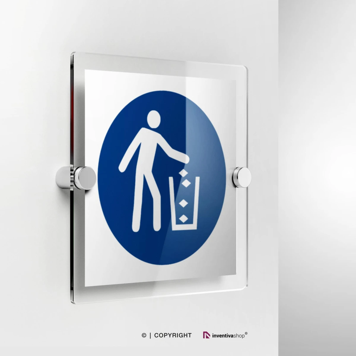 Cartello obbligo di usare il cestino per i rifiuti M030 in plexiglass con fissaggio a parete