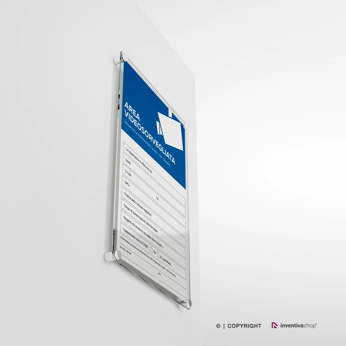 Cartello area videosorvegliata Alluminio Plexiglass cm 26,6 x 40