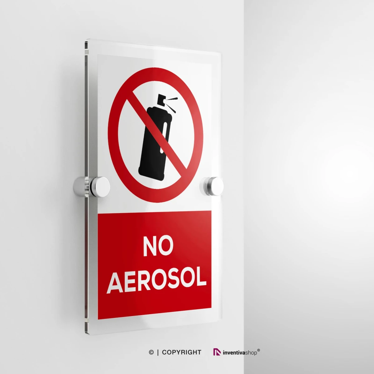 Cartello no aerosol con testo modello verticale in plexiglass con due distanziatori