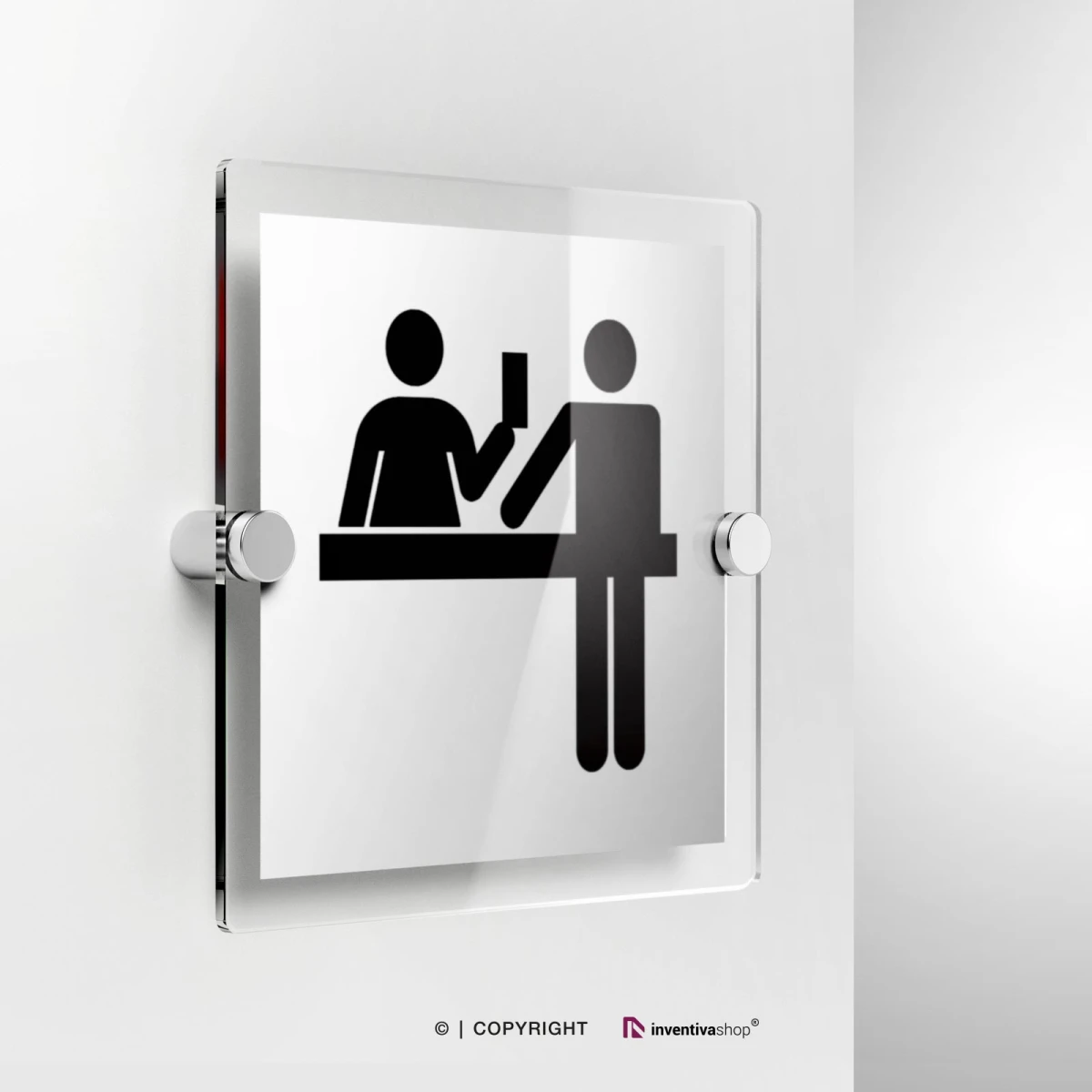 Cartello reception a in plexiglass con fissaggio a parete