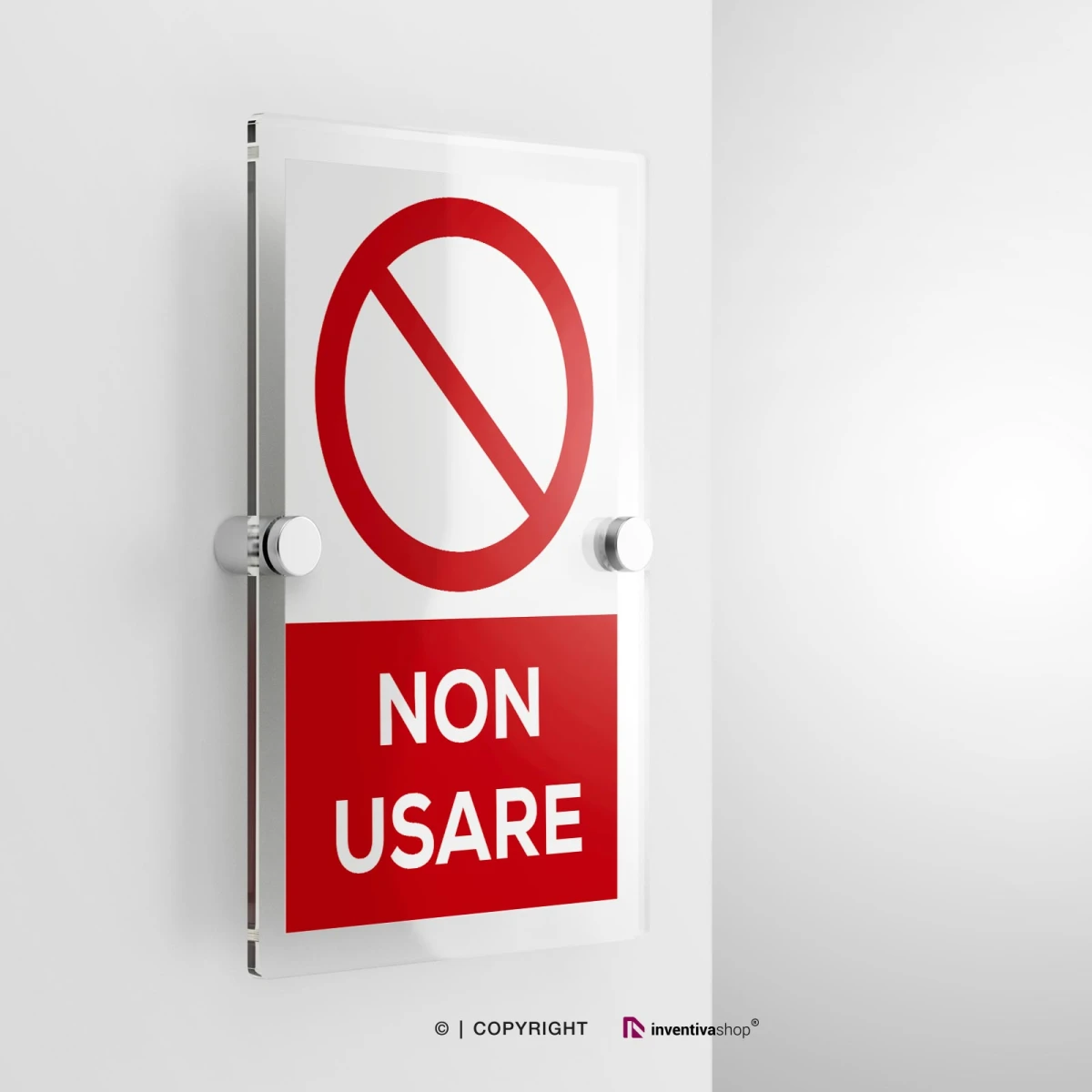 Cartello non usare con testo modello verticale in plexiglass con due distanziatori