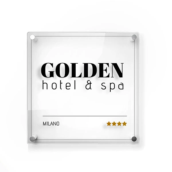 Targa Ingresso Hotel Singola Lastra Plexiglass Quadrata
