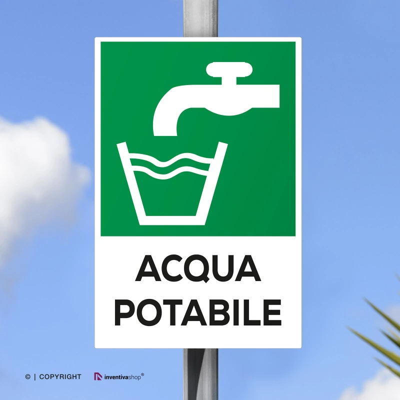 Cartello acqua potabile con testo mod. verticale