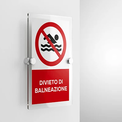 Cartello divieto di balneazione con testo mod. verticale