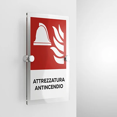 Cartello attrezzatura antincendio con testo mod. verticale