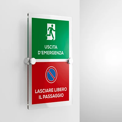 Cartello uscita d'emergenza e lasciare libero il passaggio mod. verticale
