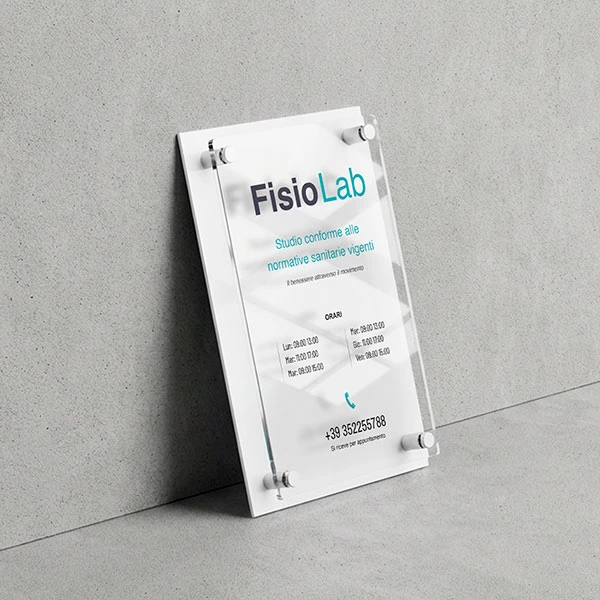 Targa Studio Fisioterapia Doppia Lastra Fondo Plexiglass Bianco