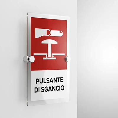 Cartello pulsante di sgancio con testo mod. verticale