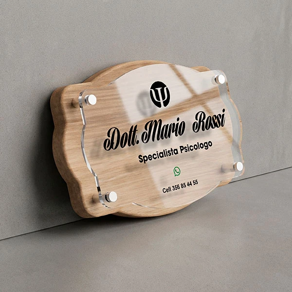 Targa Psicologo Doppia Lastra Wood