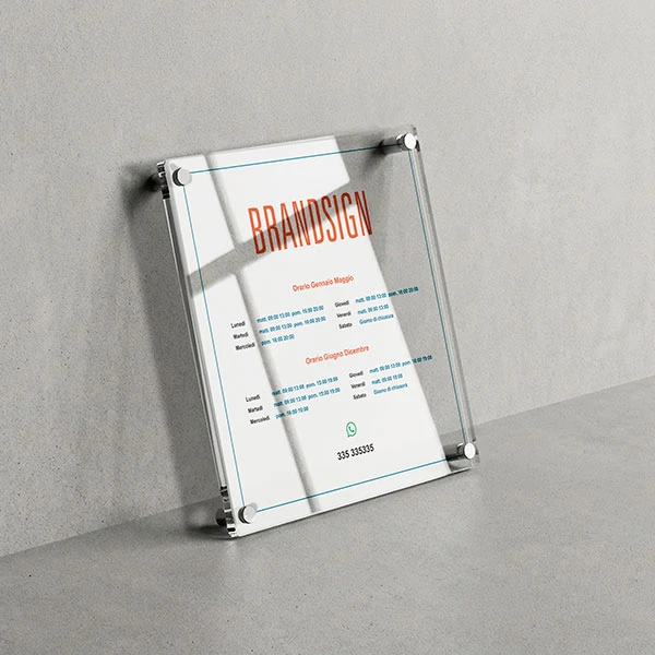 Targa Orario Ufficio Plexiglass Quadrata