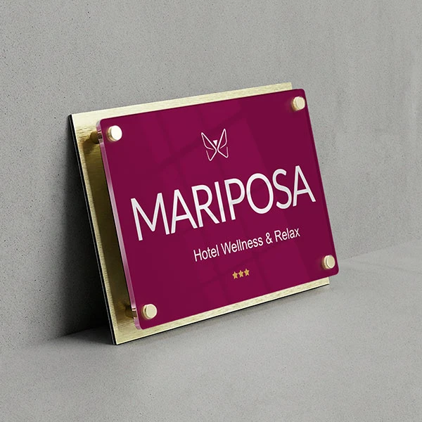 Targa Ingresso Hotel Doppia Lastra Alluminio Gold