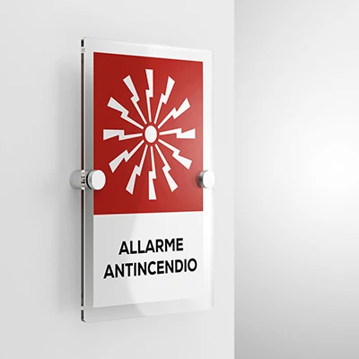 Cartello allarme antincendio con testo mod. verticale