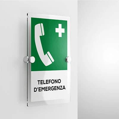 Cartello telefono d'emergenza con testo mod. verticale