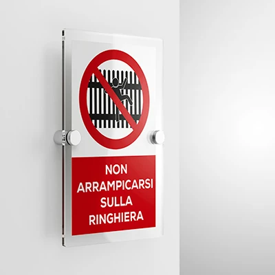Cartello non arrampicarsi sulla ringhiera con testo mod. verticale